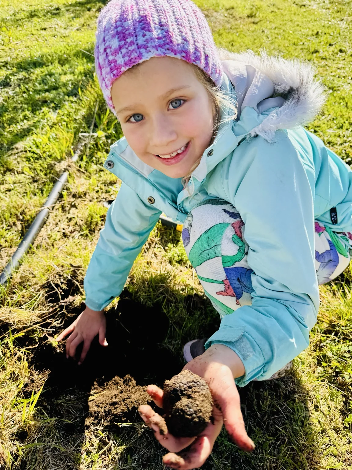 Family harvest at Haiku Hills with a freshly dug black truffle